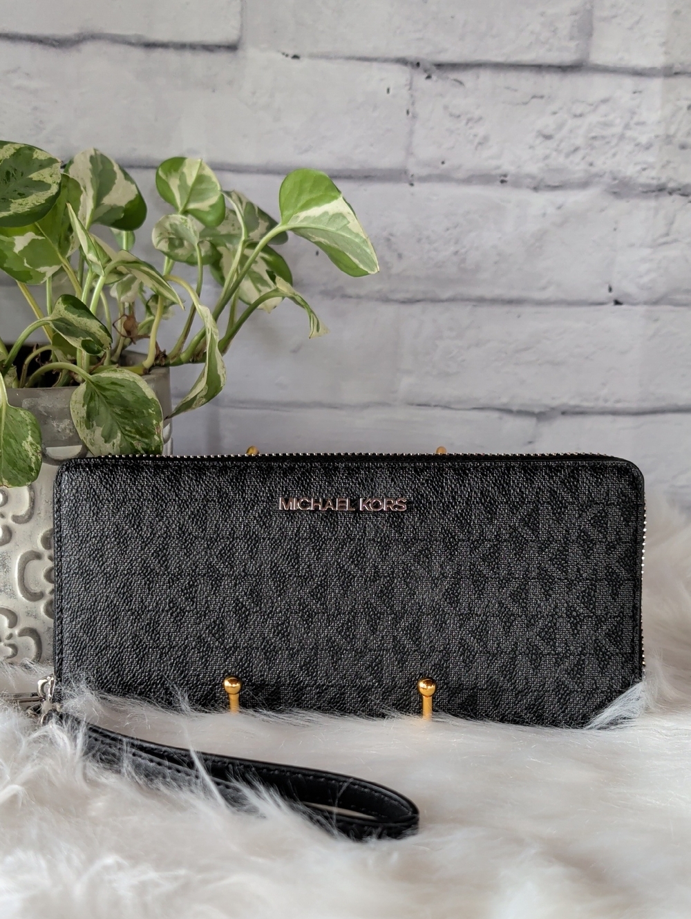 Michael Kors Black Logo Zip-Around Wristlet Wallet